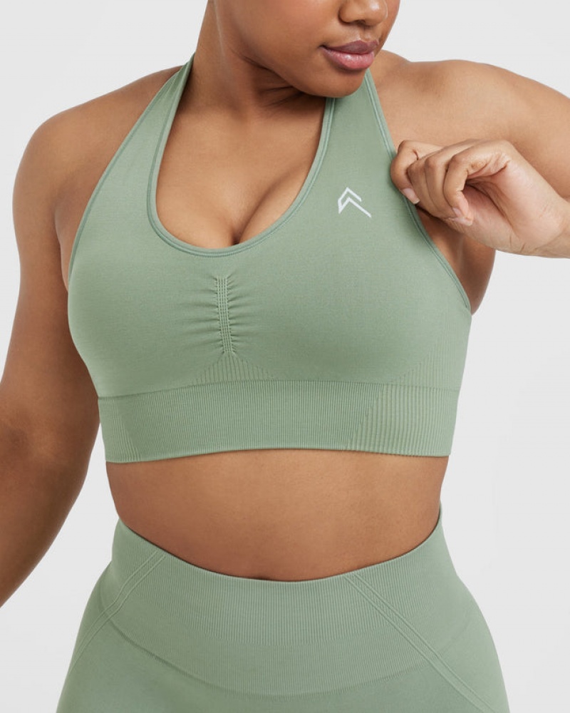 Sports Bras Oner Active Classic Seamless 2.0 V-Neck Bralette Olivy Zelené | 2367ISKVE