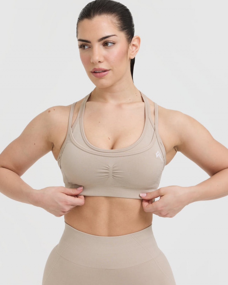 Sports Bras Oner Active Effortless Seamless Layered Světle Hnědé | 9438JWUVF